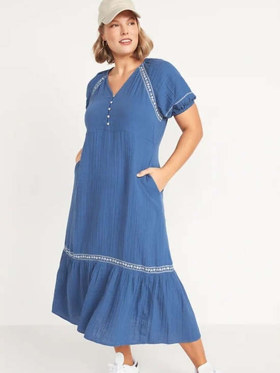 Old Navy Dresses & Skirts - Old Navy Crinkle Crepe  Maxi Swing Dress Blue Medium Tall